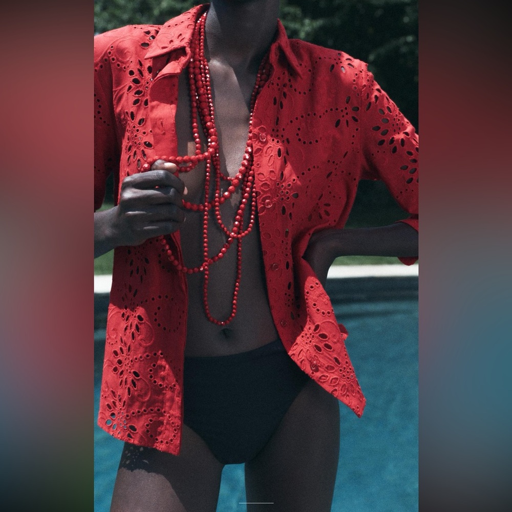 Zara embroidered open work poplin shirt ZW collection.